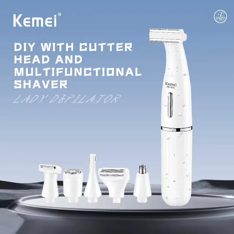 Kemei KM-3523 مجموعة حلاقة وتشذيب كهربائية متعددة الرؤوس لإزالة الشعر وحلاقة وتشذيب الوجه والجسم للاستخدام الرطب أو الجاف — صورة 2