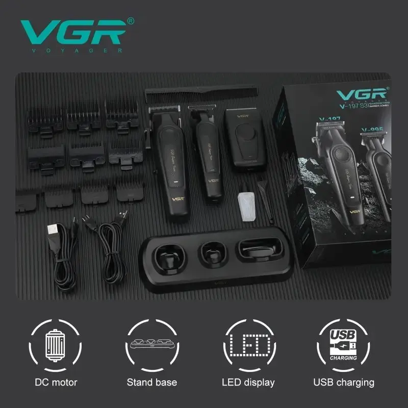 VGR V-197s3 طقم حلاقة وتشذيب 3 في 1 لقص الشعر وتحديد اللحية والشارب وتشطيب الحلاقة — صورة 2