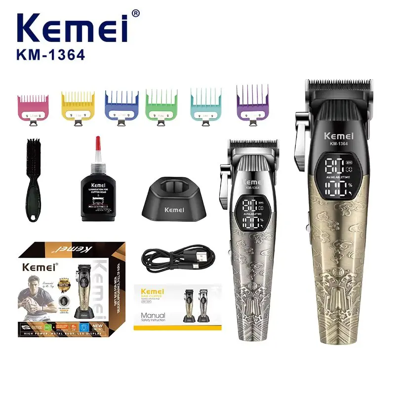 Kemei KM-1364 ماكينة قص شعر كهربائية لاسلكية لقص الشعر وتحديد أطواله للاستخدام في صالونات الحلاقة أو المنزل — صورة 4