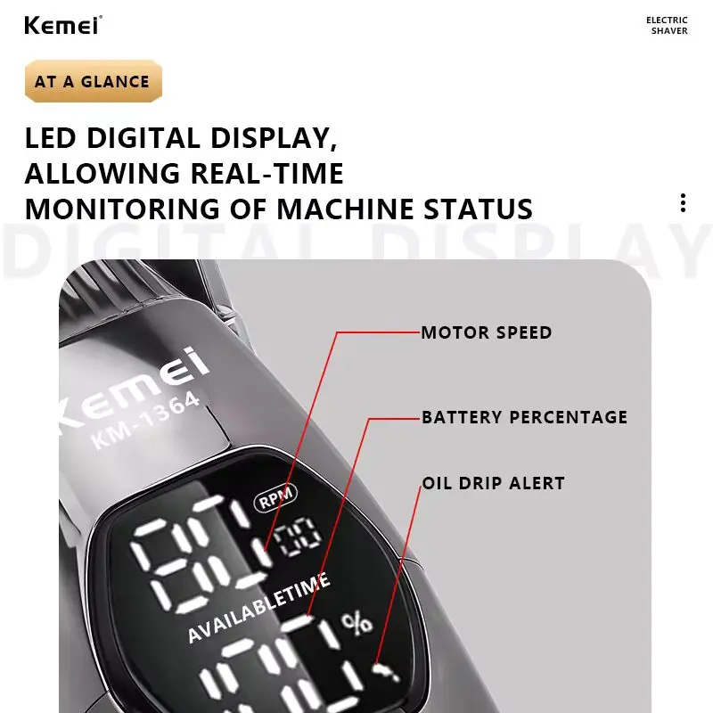 Kemei KM-1364 ماكينة قص شعر كهربائية لاسلكية لقص الشعر وتحديد أطواله للاستخدام في صالونات الحلاقة أو المنزل — صورة 3