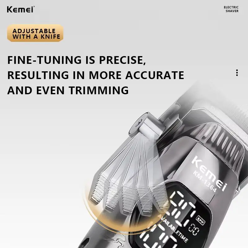 Kemei KM-1364 ماكينة قص شعر كهربائية لاسلكية لقص الشعر وتحديد أطواله للاستخدام في صالونات الحلاقة أو المنزل — صورة 2