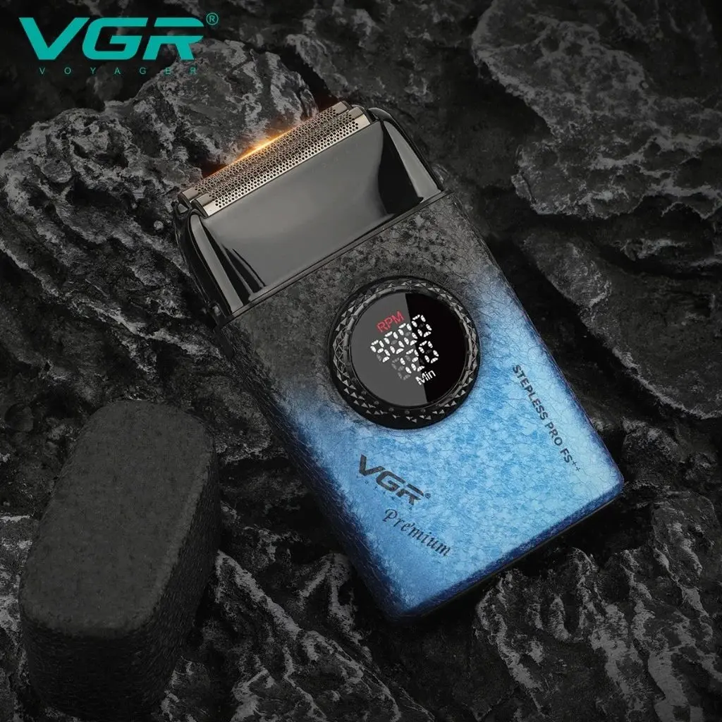 VGR V-377 Blue Edition ماكينة حلاقة كهربائية برأس شبكي مزدوج لحلاقة وتنعيم شعر الوجه وتشطيب اللحية للاستخدام الشخصي والصالونات — صورة 3