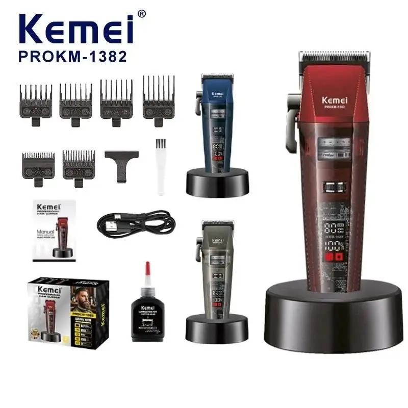 Kemei km-1382 ماكينة قص شعر كهربائية لقص الشعر وتحديده للاستخدام الشخصي والاحترافي