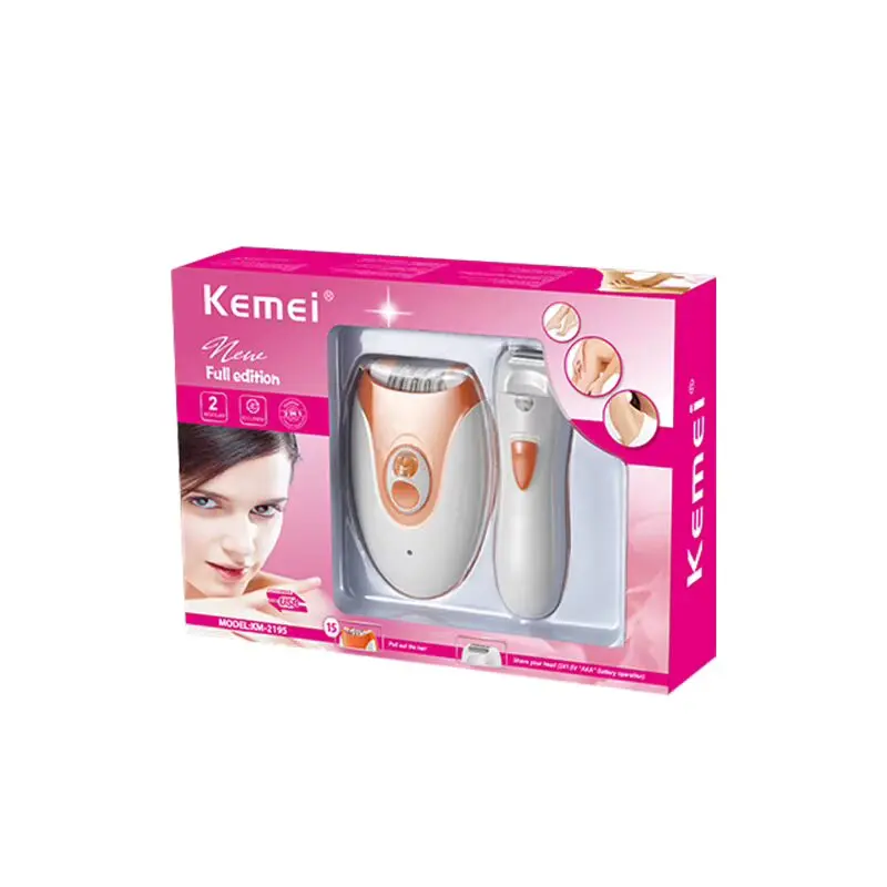 Kemei KM-2195 ماكينة إزالة شعر وحلاقة نسائية 2 في 1 لإزالة شعر الجسم وحلاقته للاستخدام المنزلي — صورة 4