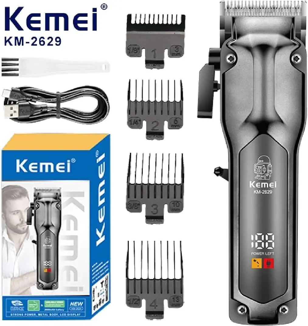 Kemei KM-2629 ماكينة حلاقة شعر ولحية لاسلكية لقص الشعر وتحديد اللحية في المنزل أو صالون الحلاقة — صورة 1