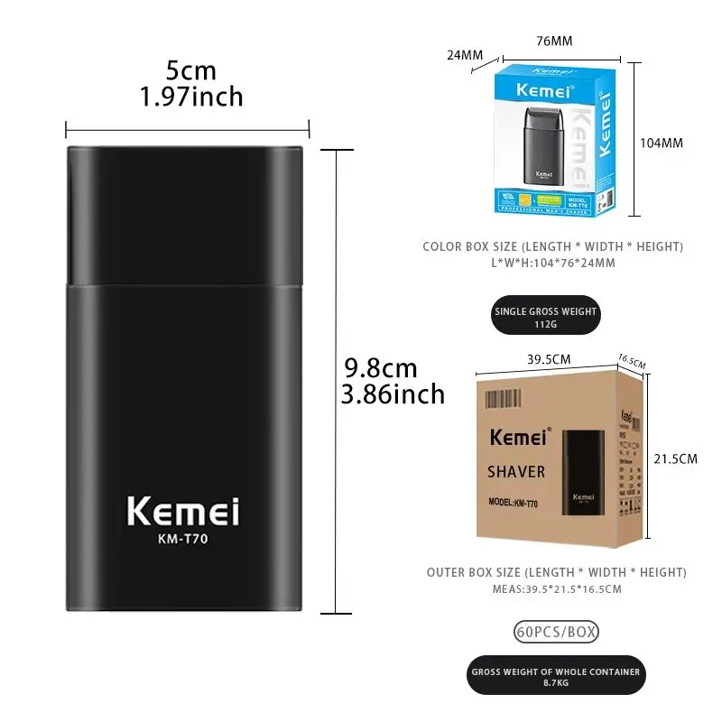 Kemei km-T70 ماكينة حلاقة كهربائية لحلاقة وتشذيب اللحية — صورة 3