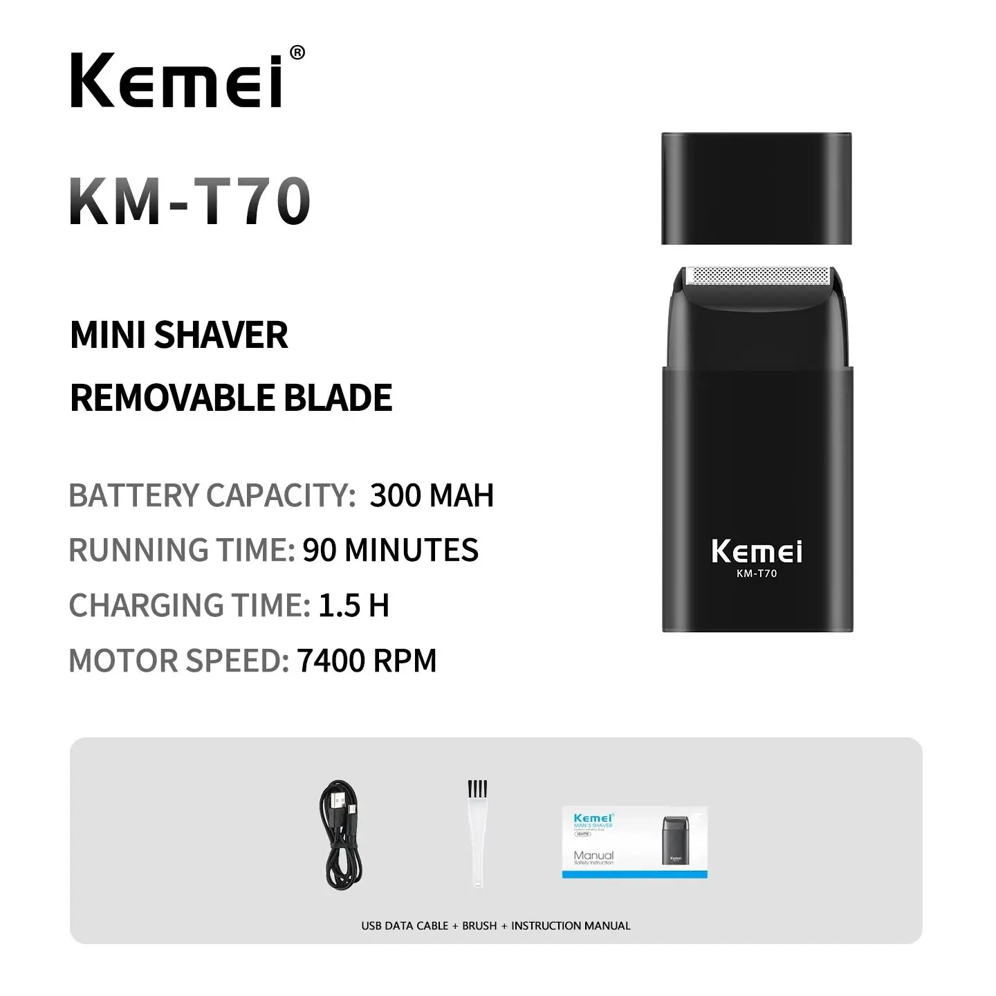 Kemei km-T70 ماكينة حلاقة كهربائية لحلاقة وتشذيب اللحية — صورة 2