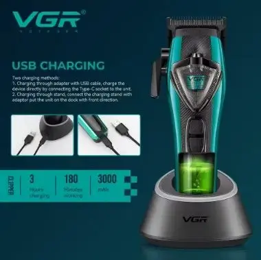 VGR V-884 S2 طقم ماكينة قص شعر وماكينة تشذيب لقص الشعر وتشذيب اللحية وتحديد الخطوط للاستخدام المنزلي والاحترافي — صورة 5