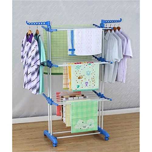 Stainless Steel Clothes Hanger Mobile Folding Racks - 3 Layers — image 2