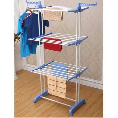 Stainless Steel Clothes Hanger Mobile Folding Racks - 3 Layers
