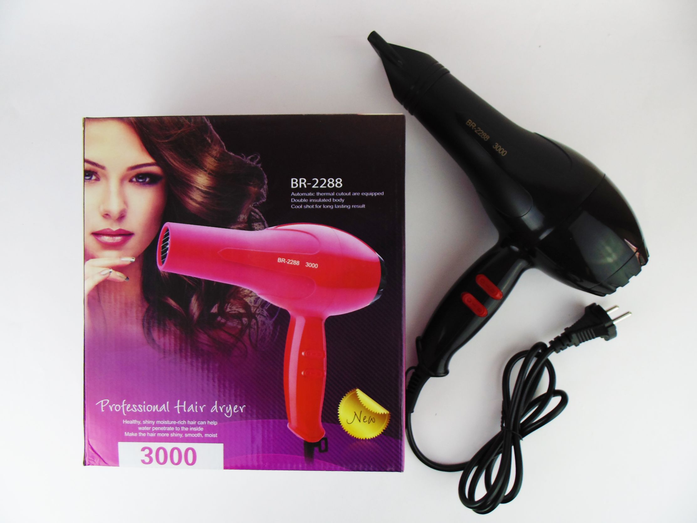 BR-2288 3000 Watt Hair Dryer Hot and Cold Multi-Color Hair Dryer