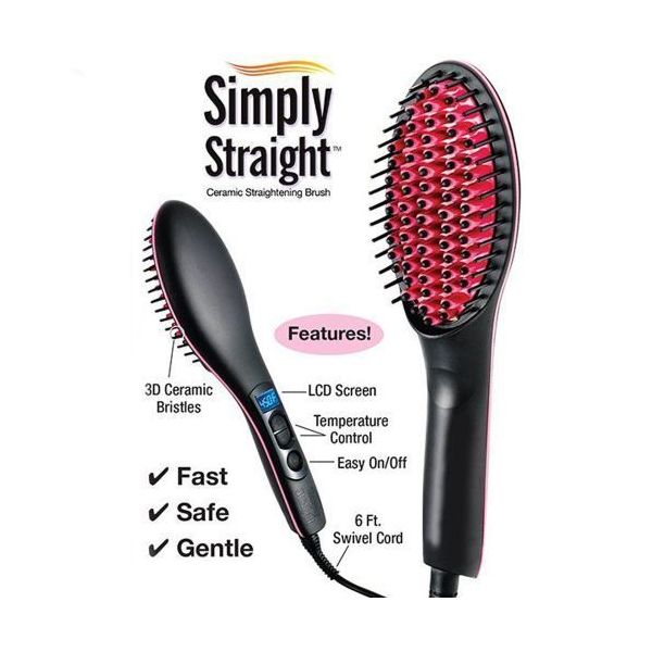 Professional ceramic hair straightening brush with LCD screen