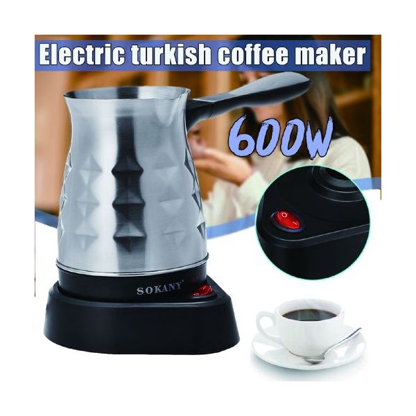 Sokany Turkish Coffee Maker Electric Stainless Steel 5 Cups - 600 watts