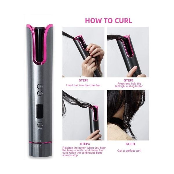 Automatic Hair Curler for Curly Hair Cordless Charging - Silver — image 3