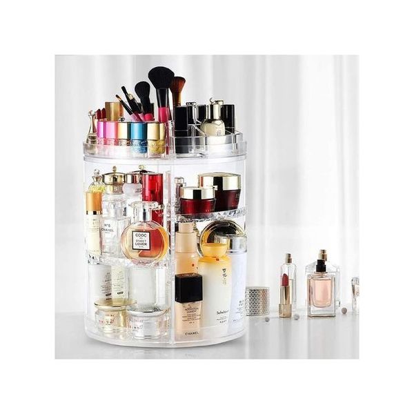 General 360-Degree Rotating Makeup Organizer, Adjustable Cosmetics Display Storage Box, High-Capacity Makeup Shelf, Clear Acrylic