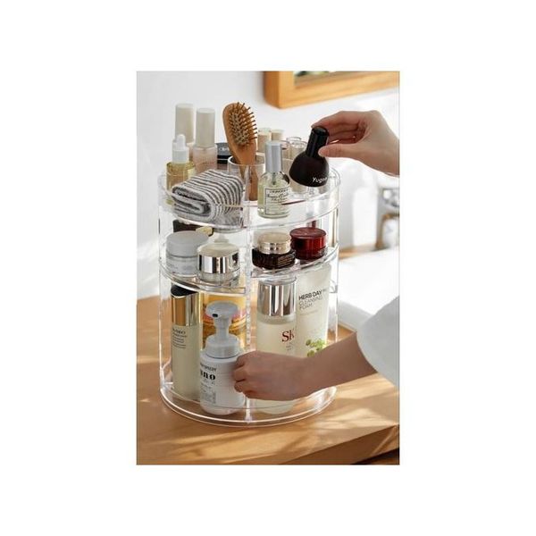 General 360-Degree Rotating Makeup Organizer, Adjustable Cosmetics Display Storage Box, High-Capacity Makeup Shelf, Clear Acrylic — image 2