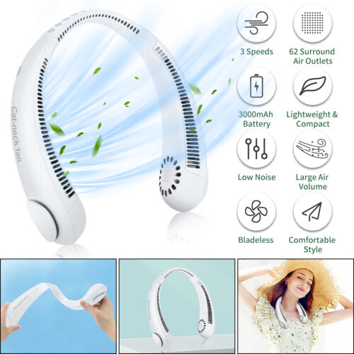 Small Portable Neck Fan 3 Speeds Rechargeable - Double Cooling — image 2