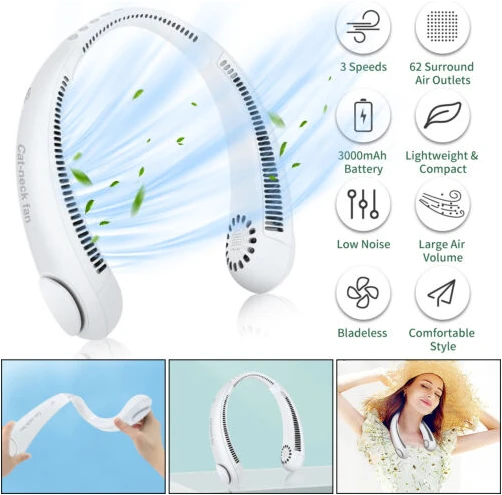 Small Portable Neck Fan 3 Speeds Rechargeable - Double Cooling — image 3