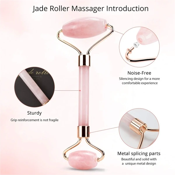 جاد رولر للوجه بالكوارتز Jade Roller Quartz With Protective Box For Facial Skin Care