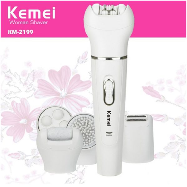 Kemei Km-2199 5 In 1 - ماكينة ازالة الشعر للسيدات 5 في 1 إزالة شعر الجسم والوجه والمناطق الحساسة مع المساج وتقشير لجلد الرجل الميت