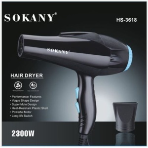 Sokany Hs-3618 استشوار سوكاني 2300 وات لتجفيف وفرد الشعر +فرشاة خشب استشوار سوكاني 2300 وات Sokany Hs-3618