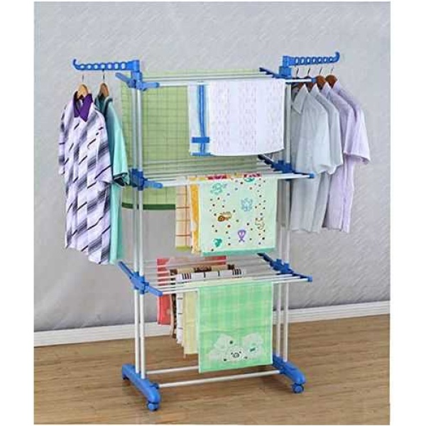 ⁦منشر غسيل 3 ادوار قابل للطي Stainless Steel Clothes Hanger Mobile Folding Racks - 3 Layers⁩ - الصورة ⁦2⁩