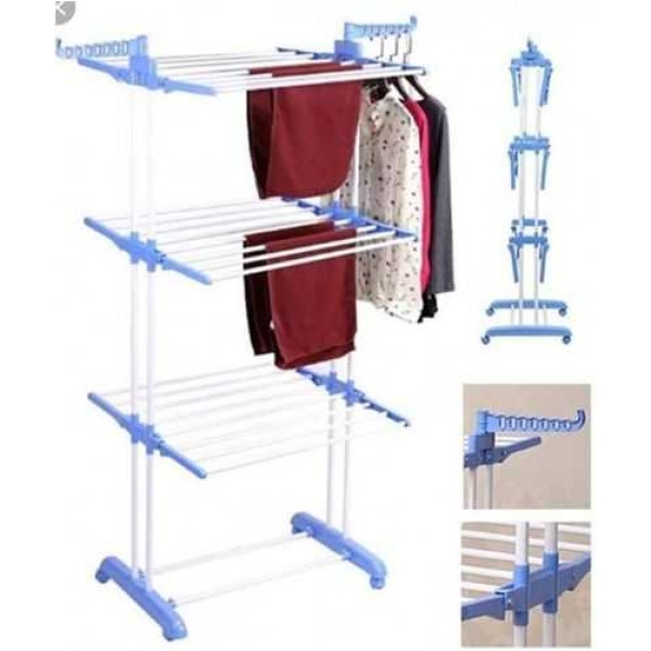 ⁦منشر غسيل 3 ادوار قابل للطي Stainless Steel Clothes Hanger Mobile Folding Racks - 3 Layers⁩ - الصورة ⁦3⁩