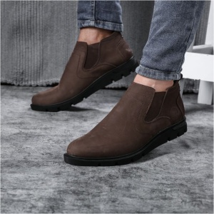 Natural suede leather half boot elastic imported leather shoe brown