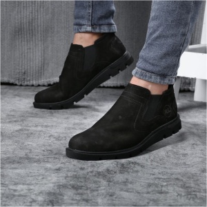 Natural suede leather half boot elastic imported leather shoe black