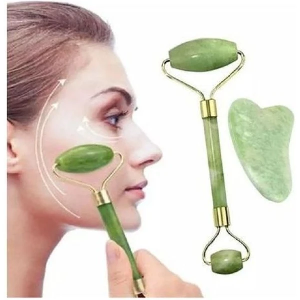 أداة جاد رولر الأصلي وجوا شا Jade Roller Gua Sha Set