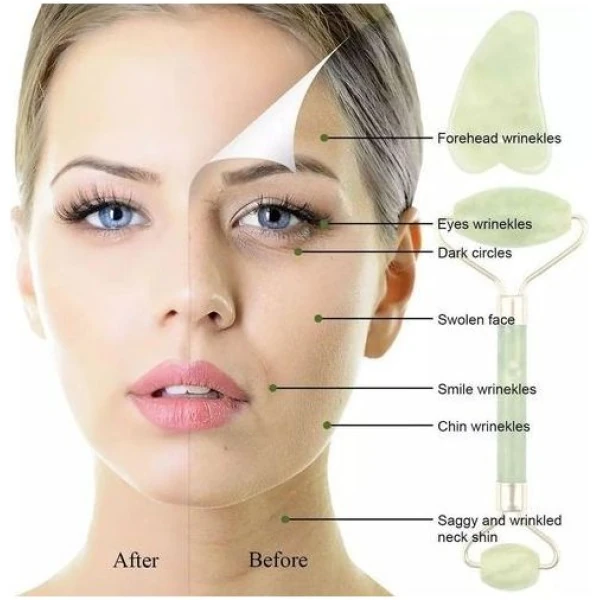 أداة جاد رولر الأصلي وجوا شا Jade Roller Gua Sha Set
