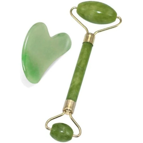 أداة جاد رولر الأصلي وجوا شا Jade Roller Gua Sha Set
