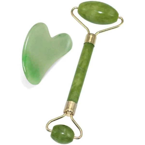 أداة جاد رولر الأصلي وجوا شا Jade Roller Gua Sha Set