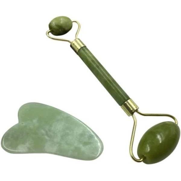 أداة جاد رولر الأصلي وجوا شا Jade Roller Gua Sha Set