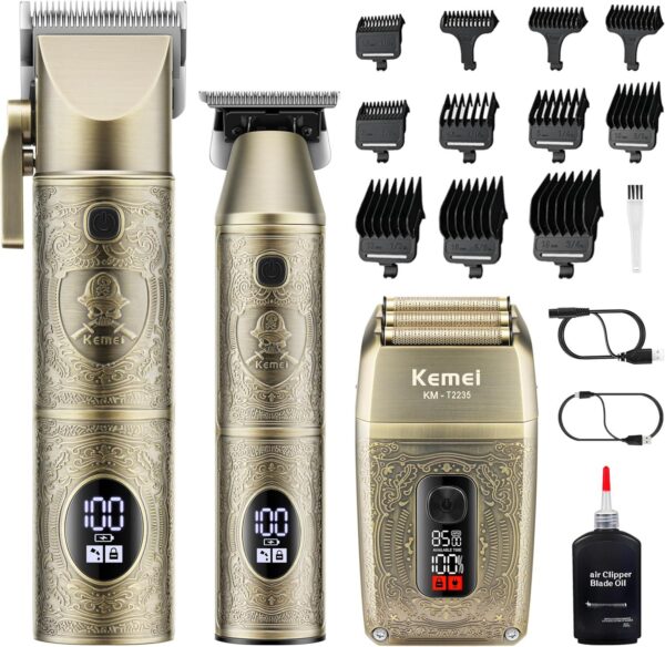 Km-2235  - ماكينة حلاقة كهربائية احترافية. قابله للشحن للرجال  3 ماكينات