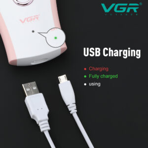 ماكينة إزالة الشعر VGR بروفيشنال - V-705 مكنه حريمي بلون أبيض وبينك