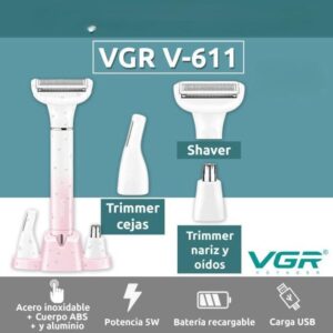 ماكينة إزالة شعر الجسم للسيدات VGR V-611 الاحترافية 3 في 1 - لحلاقة ناعمة وسهلة للساقين، الإبط، والمناطق الحساسة، بتصميم لاسلكي