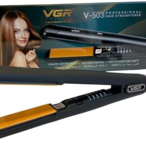 مكواة فرد شعر VGR V-501 الاحترافية - سيراميك، تسخين فائق 1080°F، تحكم حراري رقمي، تصميم أنيق مع حقيبة جلدية فاخرة
