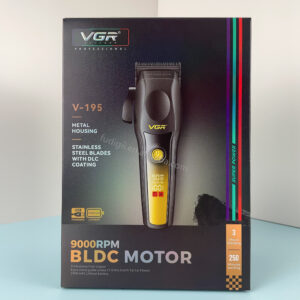 ماكينة حلاقة VGR V-195 الاحترافية بمحرك BLDC - شفرات DLC، 8 أمشاط معدنية، شاشة LED ذكية، بطارية 250 دقيقة