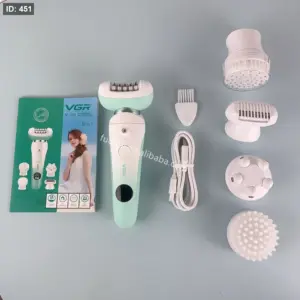 جهاز إزالة شعر VGR V-750 النسائي 5 في 1 - مقاوم للماء، رؤوس متعددة للوجه والجسم، سهل الاستخدام والتنظيف، شحن USB