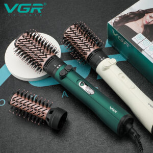 فرشاة مجفف شعر VGR V-498 الأيونية - 3 في 1 لتجفيف وتمليس وتجعيد الشعر، بطلاء سيراميك وسلك دوار 360 درجة، للرجال والنساء