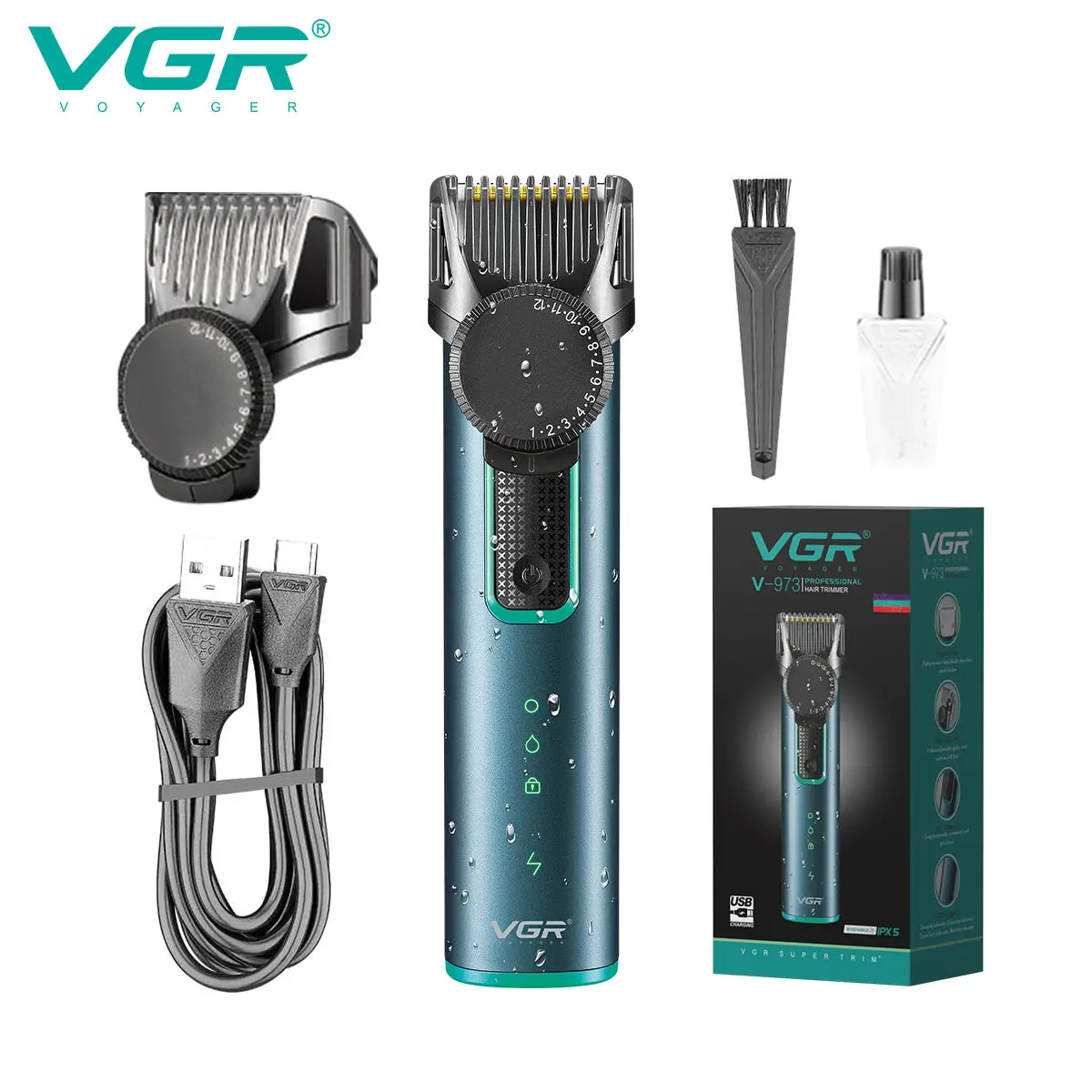 Vgr-V-973-Professional-Hair-Trimmer-Waterproof-Ipx5-Jpg.webp ماكينة تشذيب وحلاقة شعر احترافية Vgr V-973 - الصورة 1