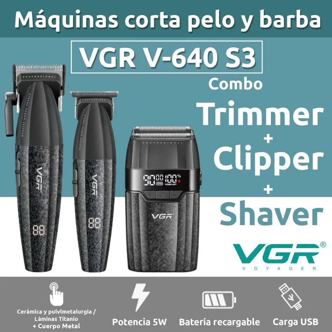 ⁦طقم حلاقة احترافي Vgr V-640 S3 ديجيتال 3 في 1 قابل للشحن (ماكينة + تريمر + شيفر)⁩ - الصورة ⁦2⁩