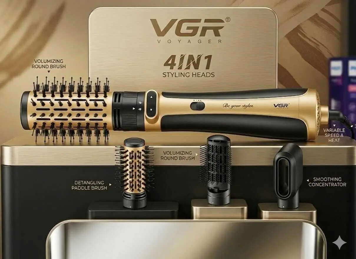 ⁦Vgr فرشاة تصفيف شعر 4 في 1 برؤوس دوارة V-495⁩ - الصورة ⁦9⁩