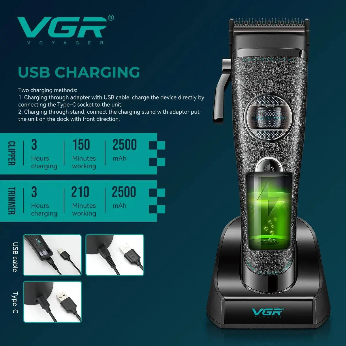 ⁦Vgr طقم حلاقة احترافي 2 في 1 V-880S2⁩ - الصورة ⁦6⁩