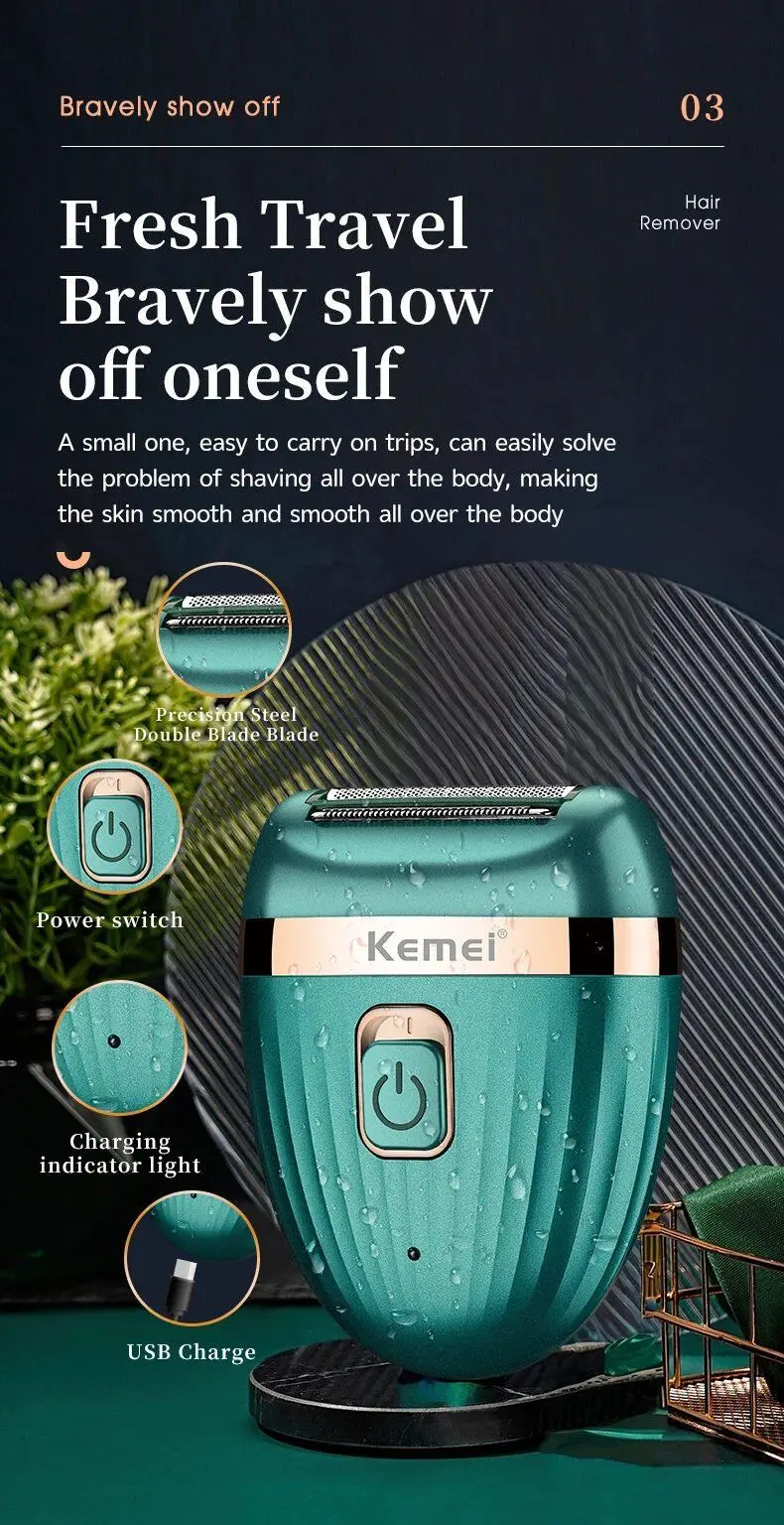 ⁦ماكينة إزالة شعر نسائية Kemei Km-393⁩ - الصورة ⁦5⁩
