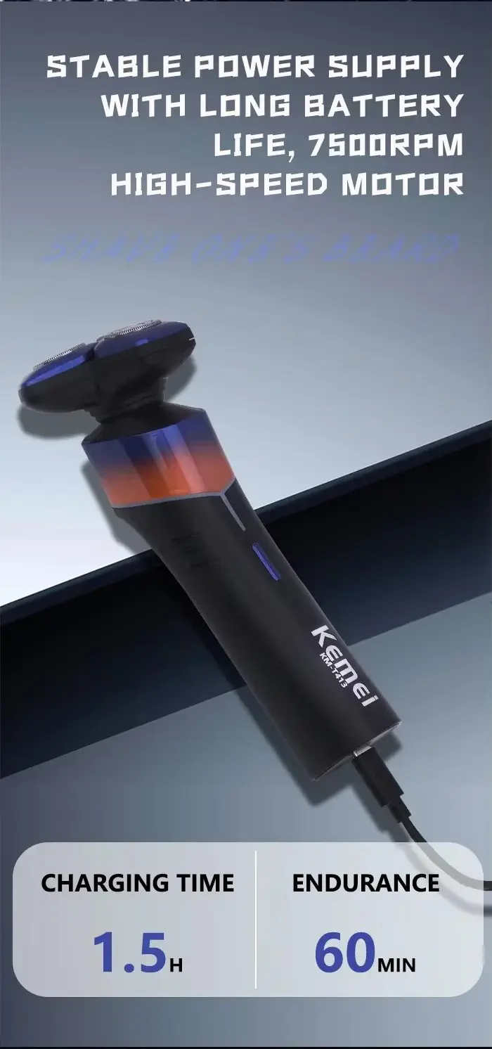 ⁦ماكينة حلاقة Kemei Km-T413 دوارة مقاومة للماء Ipx7⁩ - الصورة ⁦2⁩