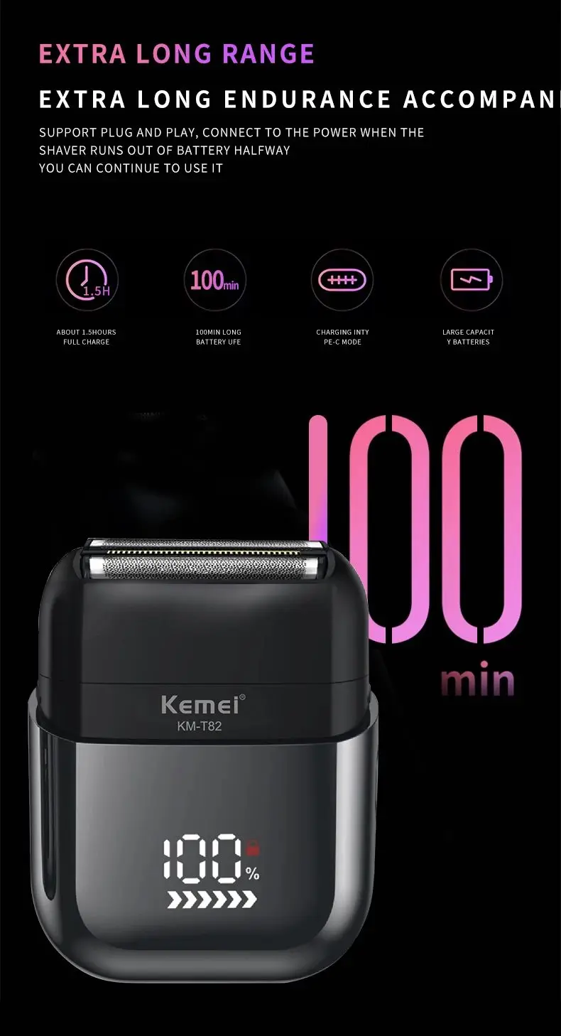 ⁦Kemei ماكينة حلاقة كهربائية مقاومة للماء T82⁩ - الصورة ⁦9⁩