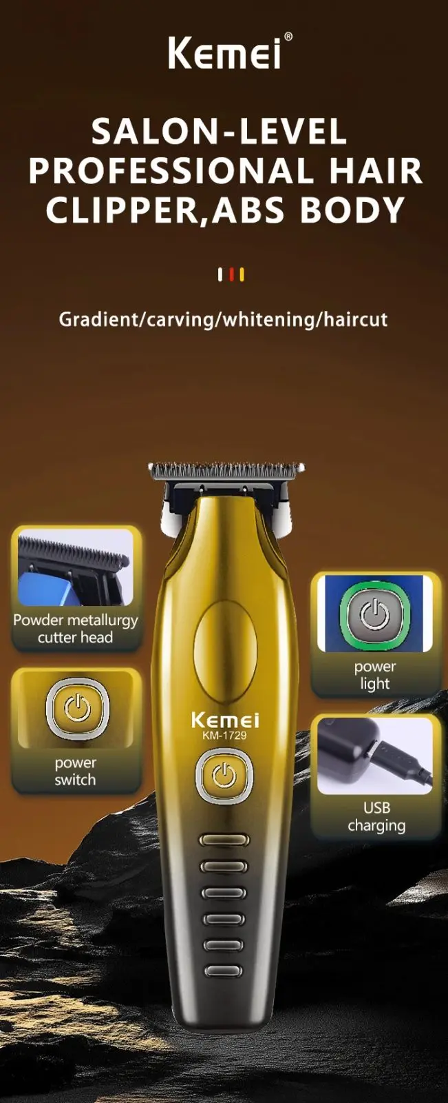 ⁦Kemei ماكينة حلاقة احترافية محرك 8000 دورة شاشة طاقة 1729⁩ - الصورة ⁦9⁩