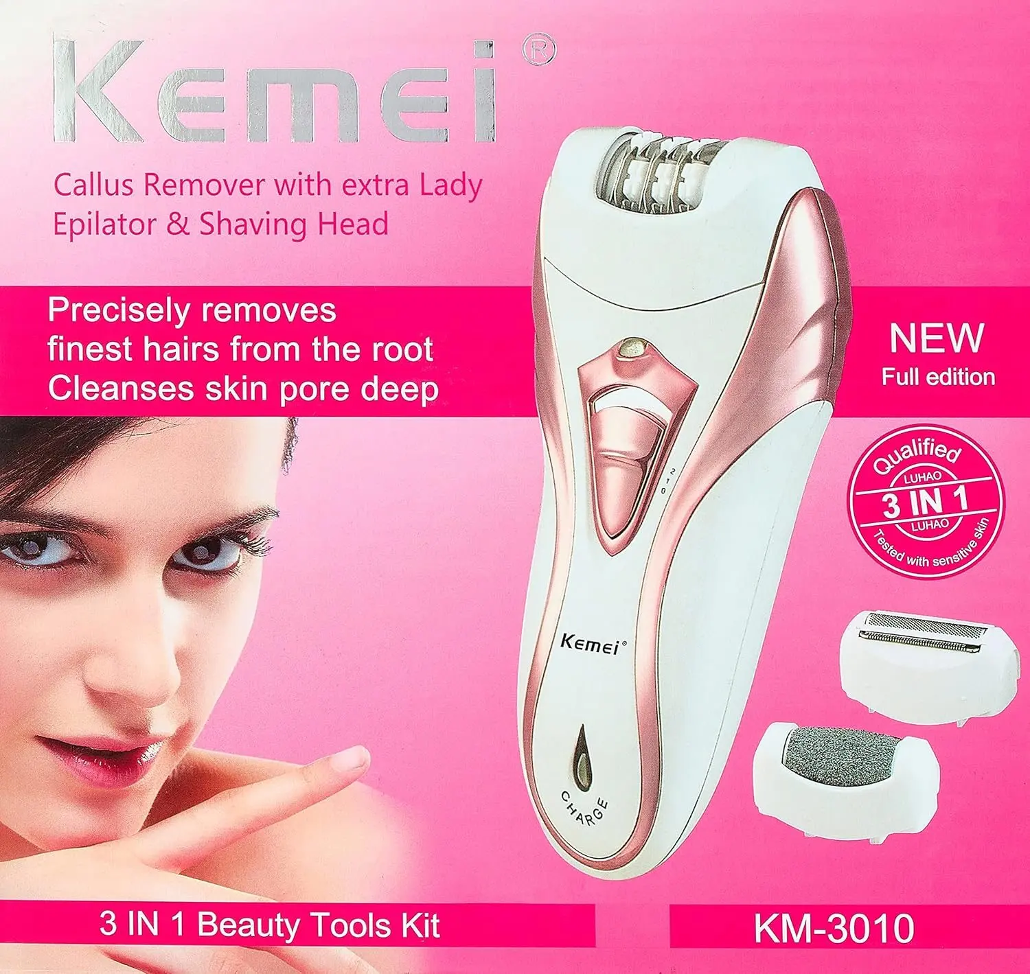 ⁦Kemei ماكينة إزالة شعر 3 في 1 متعددة الاستخدامات لاسلكية مع إضاءة Led Km-3010⁩ - الصورة ⁦7⁩